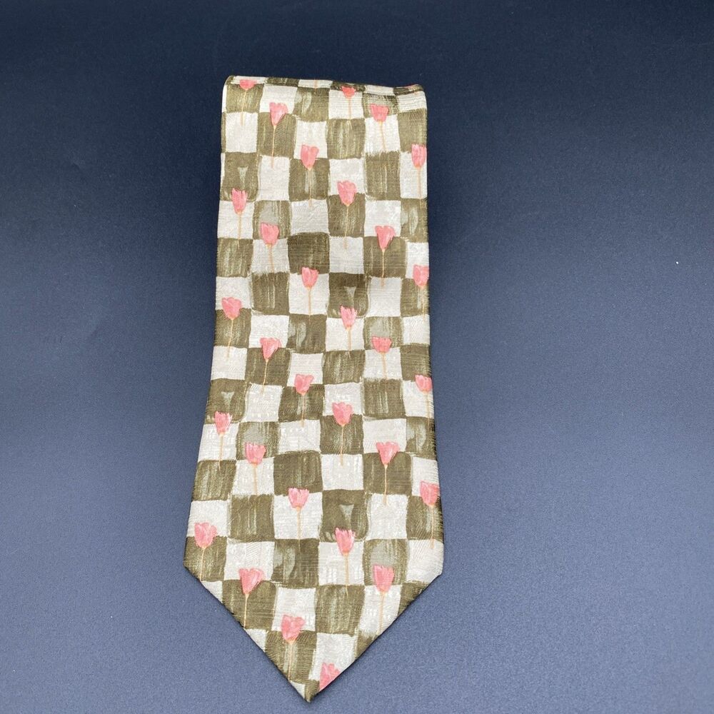 Kolte Floral Green Silk Tie Handmade Italy 100% Silk Men's Necktie